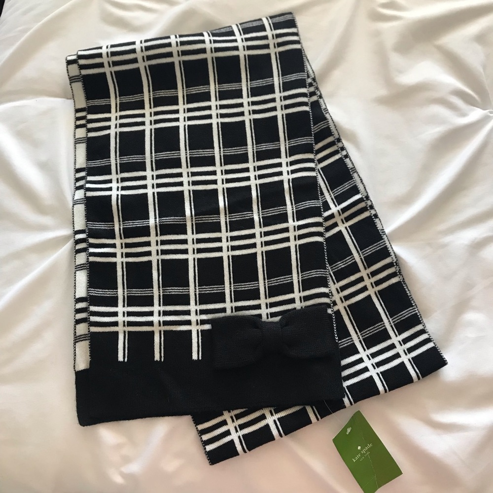 NWT Kate Spade black & white scarf w/ bow